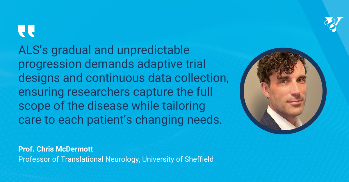 ALS’s gradual and unpredictable progression demands adaptive trial designs and continuous data collection, ensuring researchers capture the full scope of the disease while tailoring care to each patient’s changing needs.